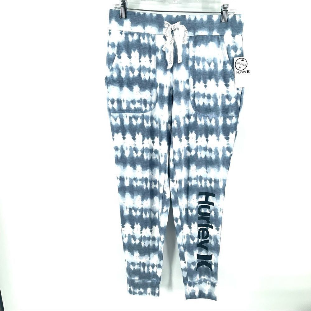 Hurley bleached denim navy logo soft & cozy joggers jogger pants lounge NEW NWT
